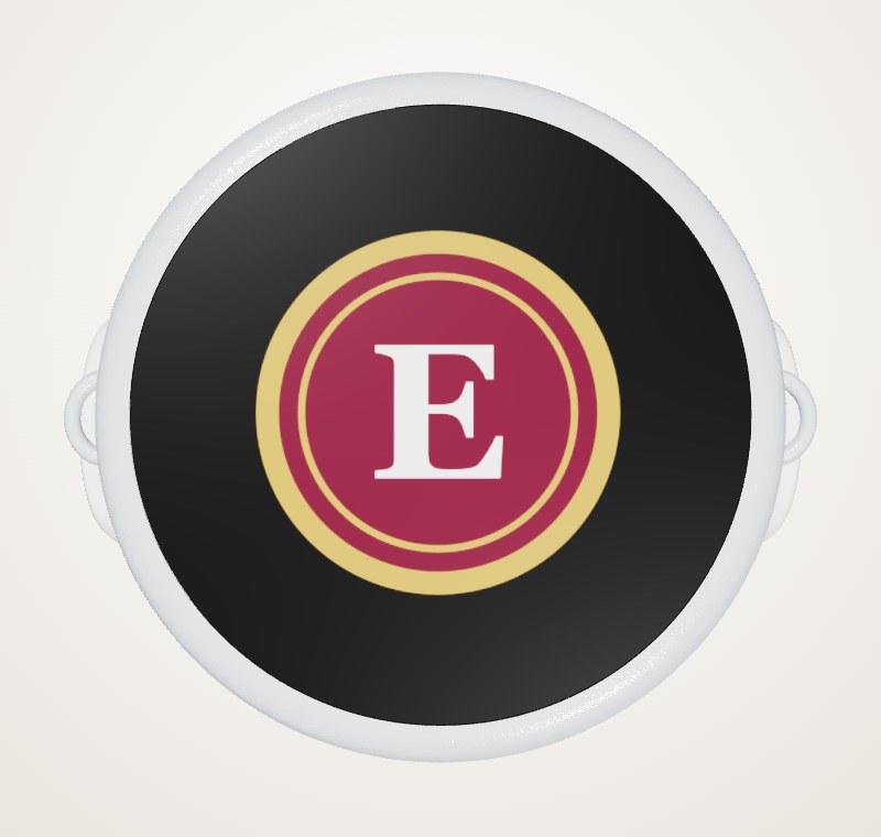 Top view of the Elite cooler lid printed with a maroon and gold E crest