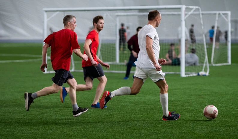 Soccer match play on the field